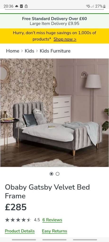 Grey velvet toddler bed and bedding 