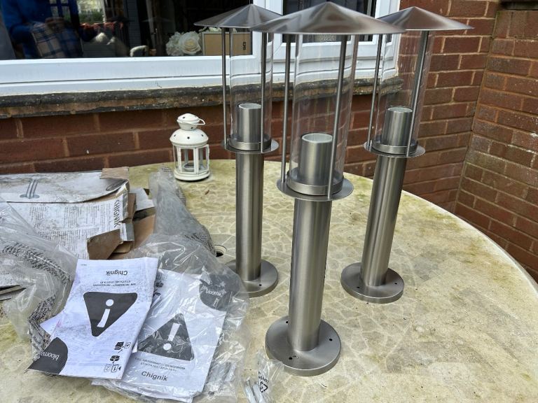 Set of 3 Blooma Stainless Steel Bollard Garden Lights - NEW