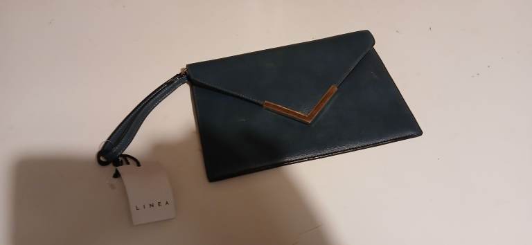 Linea Dark Green Faux Leather Envelope Clutch Bag - Wrist Strap
