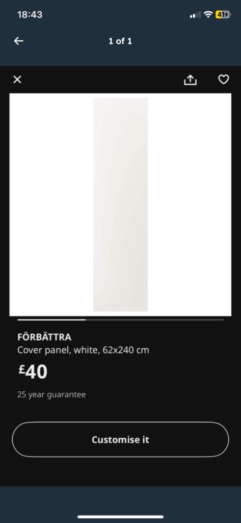62x240cm Two White Ikea cover panels mdf board