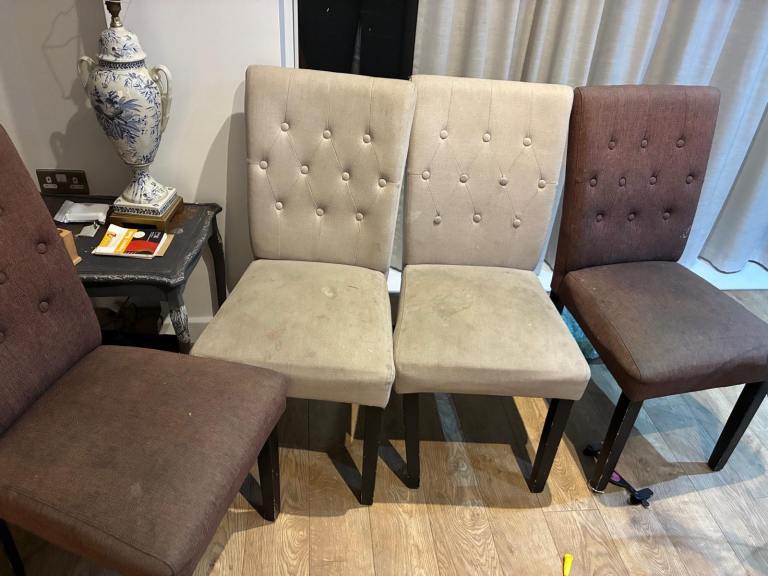 Set of 4 Dining Chairs – Fabric Upholstered, would need to be upcycled 