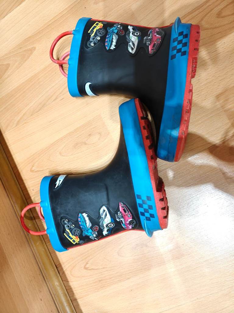 Hot Wheels Kids Wellies – Black and Blue, Good Condition Size 9