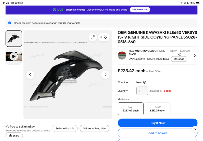 Kawasaki versys front plastic panel 2016