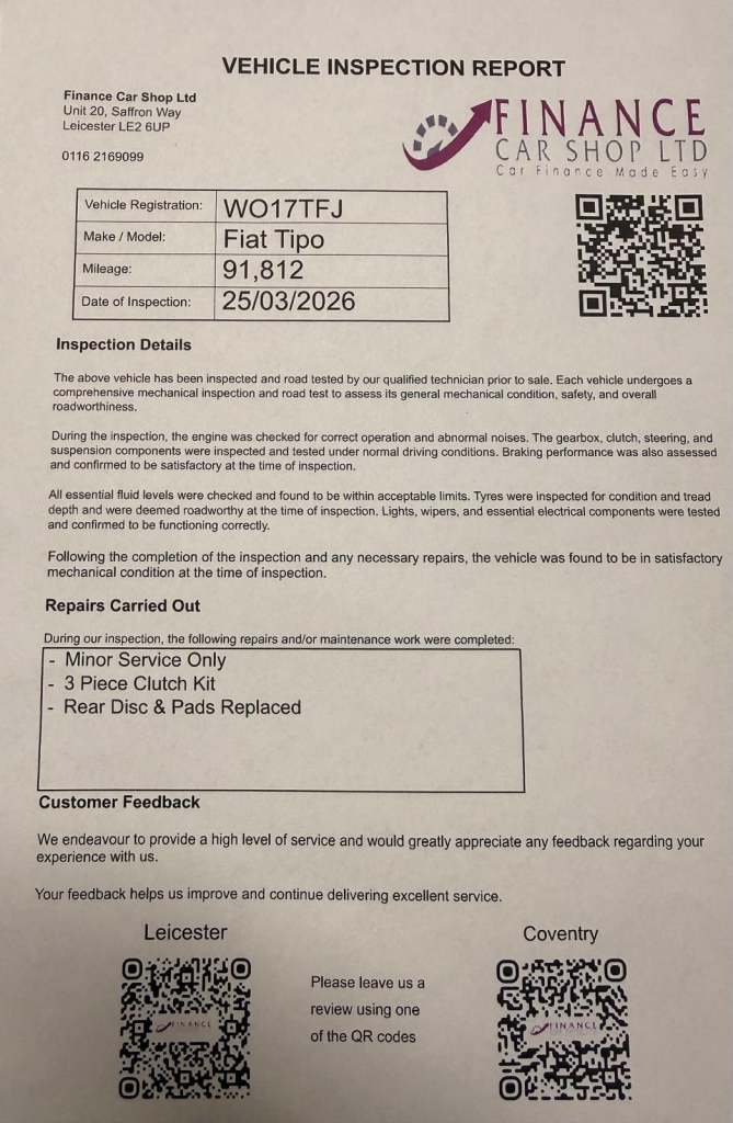 2017 Fiat Tipo 1.4 Easy 5dr HATCHBACK PETROL Manual