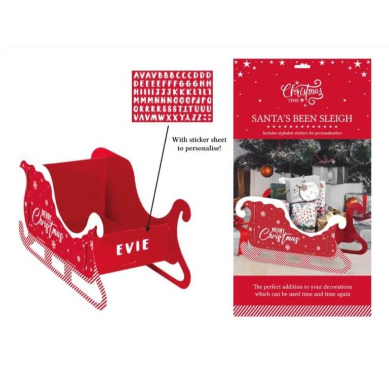 NEW Christmas Sleigh Decoration with Personalisation Stickers