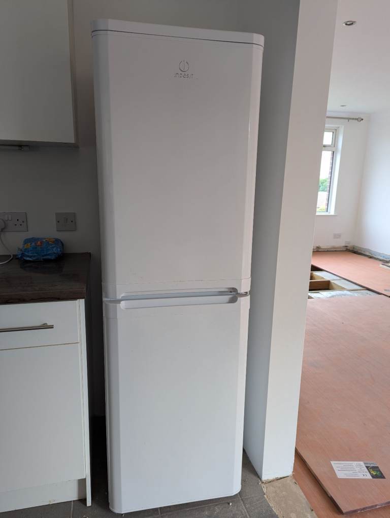 Indesit White Fridge + Freezer – Good Condition --- Move by next 4 days