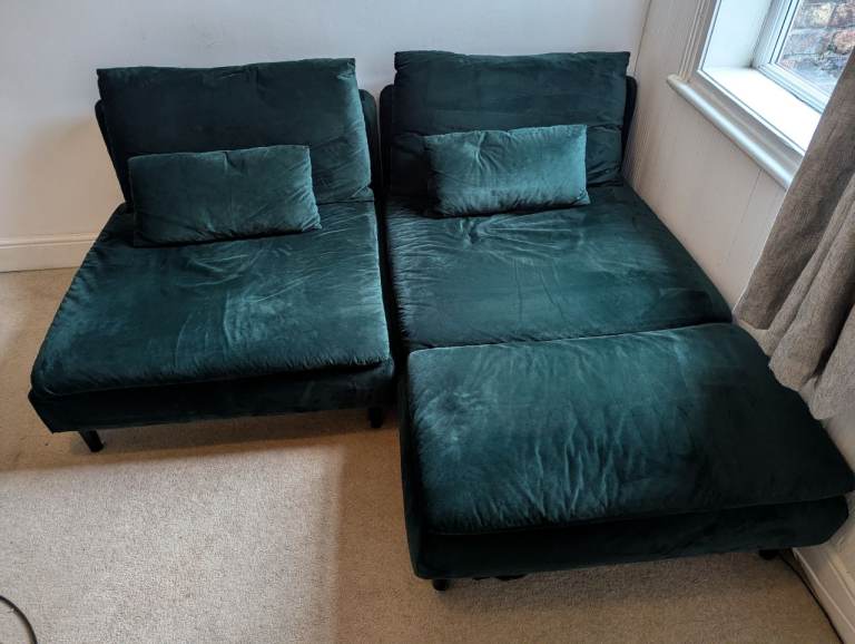 IKEA Soderhamn Sofa with chaise longe. Green velvet.