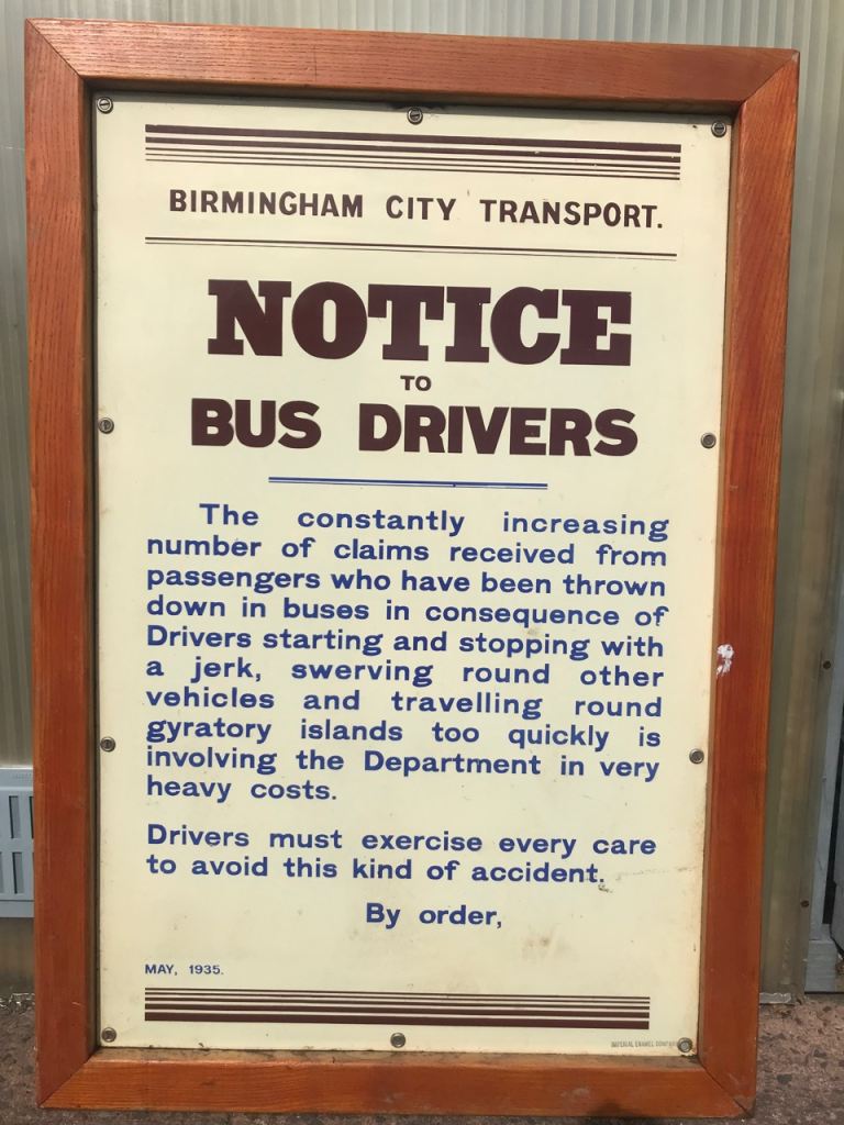 Vintage Birmingham City Transport Bus Drivers Notice Sign - Framed
