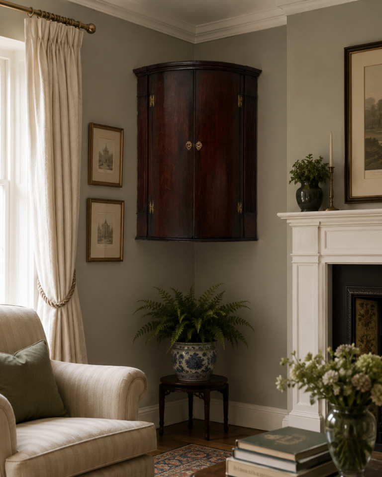 Antique wooden Corner Wall Cabinet / Hanging Cupboard – Vintage Georgian Style