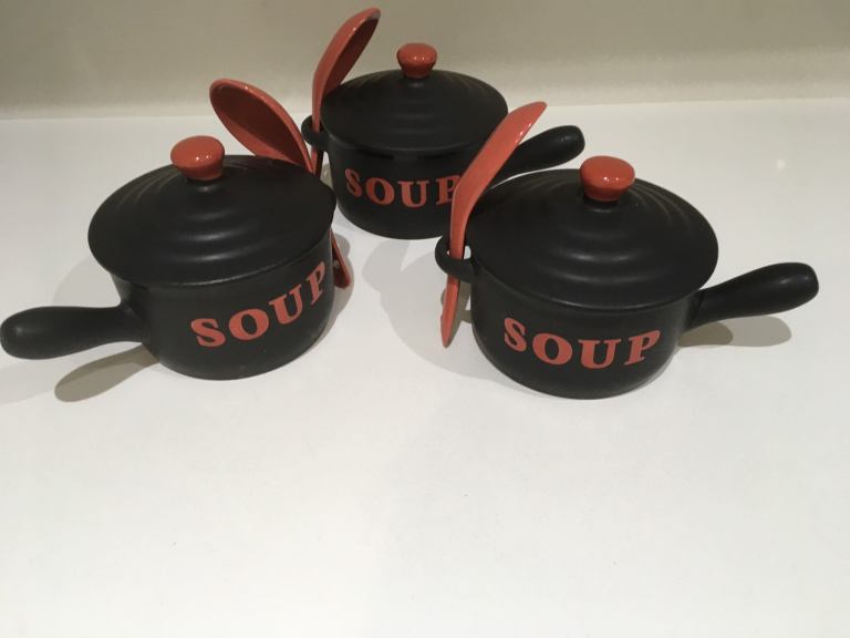 BRAND NEW 3 SOUP TUREENS With LiDS & SPOONS.