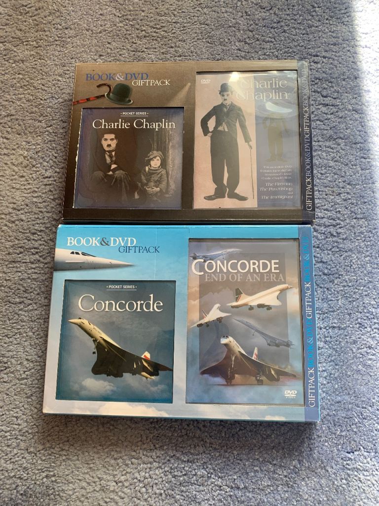 Charlie Chaplin & Concorde Book & DVD Giftpacks – Good Condition
