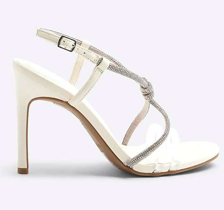 River Island Womens Heeled Sandals White Wide Fit Diamante  brand new in box UK size 7