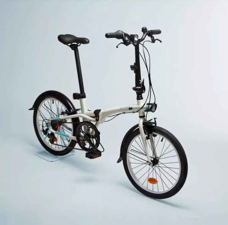B'Twin Folding Bike – White, Lightweight Commuter