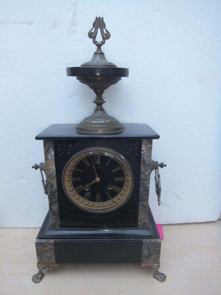 Antique French Marble Striking Mantel Clock Jauphin & Baubion Japy Freres
