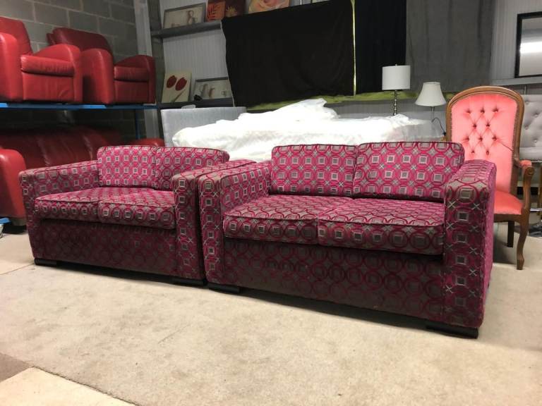 Pink and Grey Pattern Fabric 2 and 2 Seater Sofas 