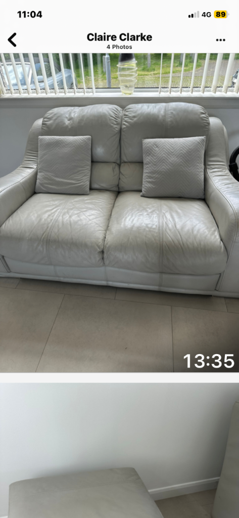 Grey Leather Two-Seater Sofa with Matching Footstool