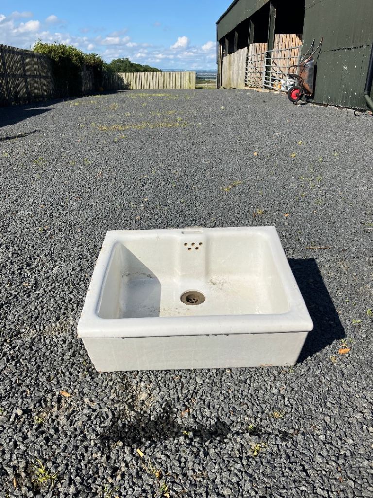 Vintage fireclay Belfast / laboratory / utility sink with tap ledge and overflow
