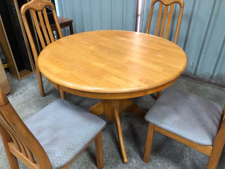 Champagne Coloured Round Pedestal Table and 4 Chairs