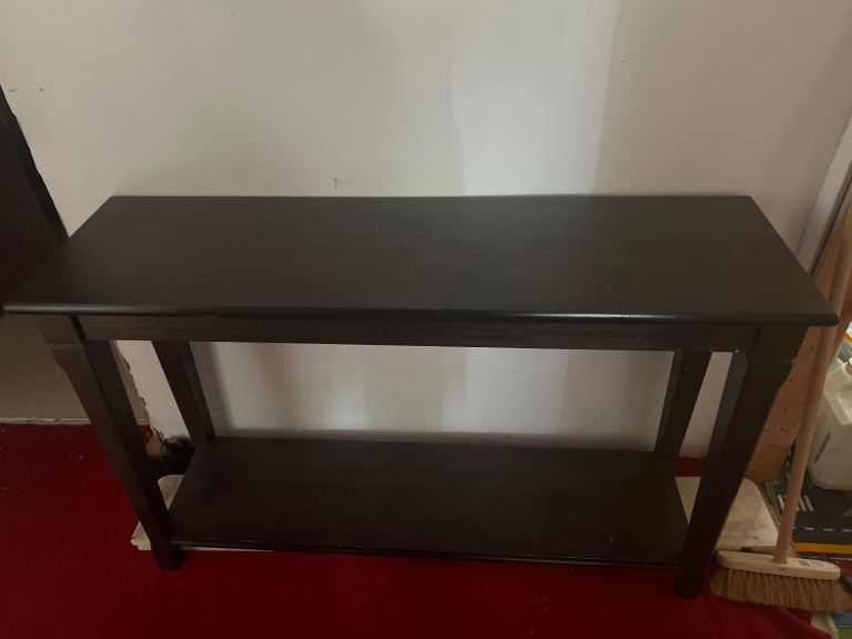 Dark Wood Console Table with Shelf – Good Condition