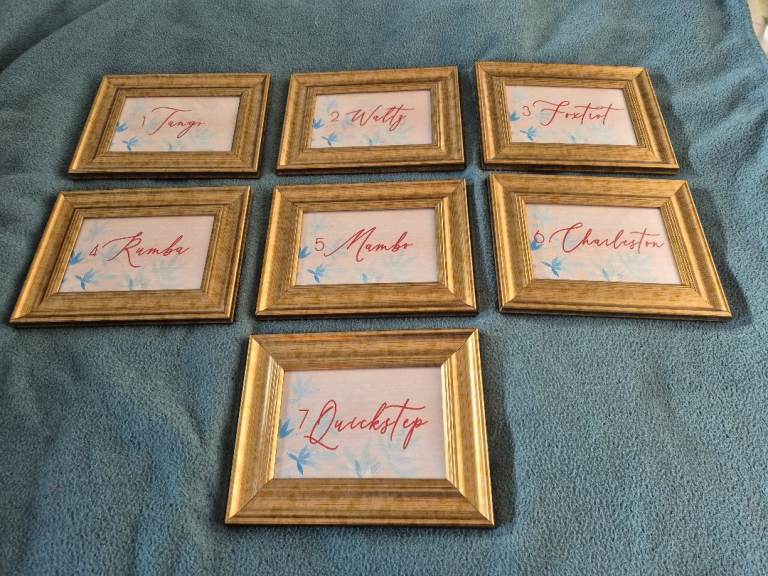 Picture frames used as table numbers