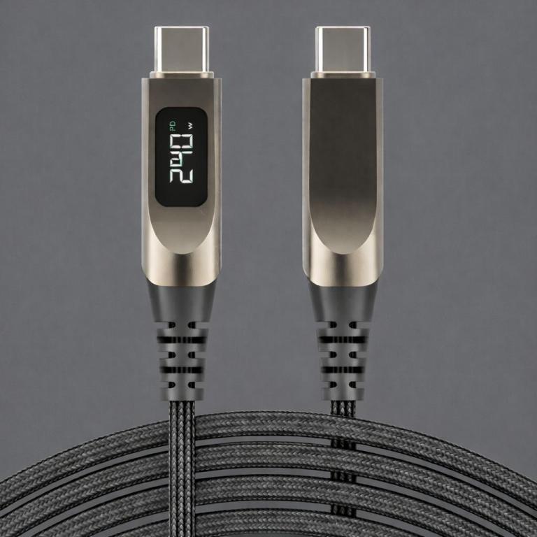 Fast Charging Multi USB C 1M 240W LED Display Nylon Braided Type C Cable For iPhone Samsung Android