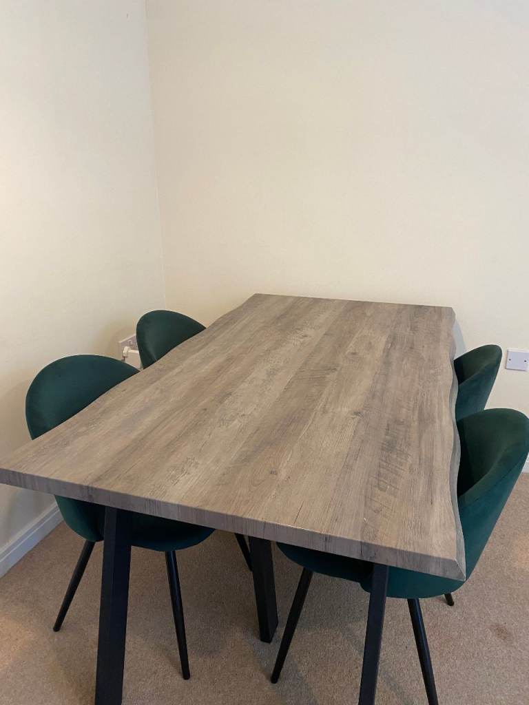 Wood Effect Ripple Edge Dining Table and velvet chairs - can be sold as a set or separate
