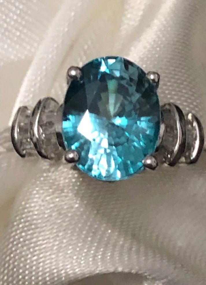9X7 Blue Zircon Taper Baguette Diamonds Ring Size N Q V Sterling Silver 925 Platinum Overlay