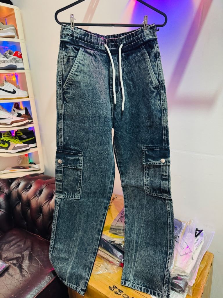 Men's Grey Acid Wash Cargo Jeans – New