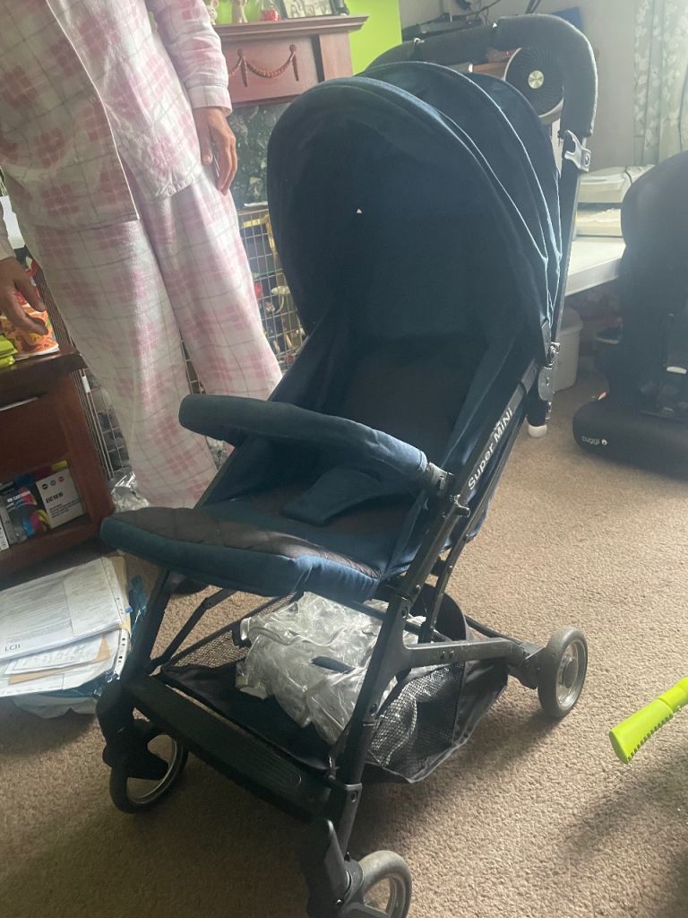 Blue Pushchair Stroller - Good Condition, Folding Design