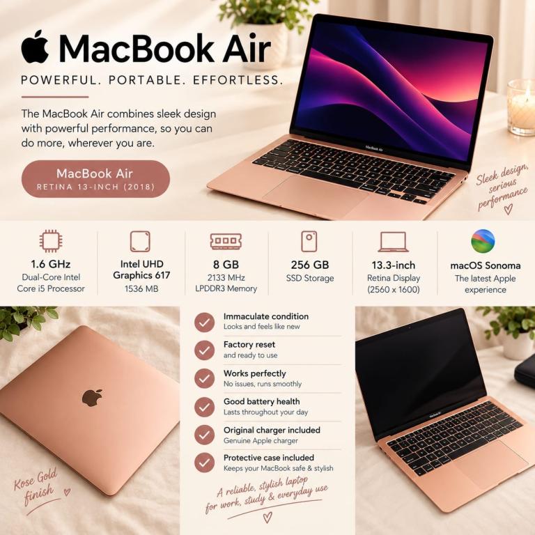 Apple MacBook Air 2018 – 13-inch– Rose Gold – Very Good Condition