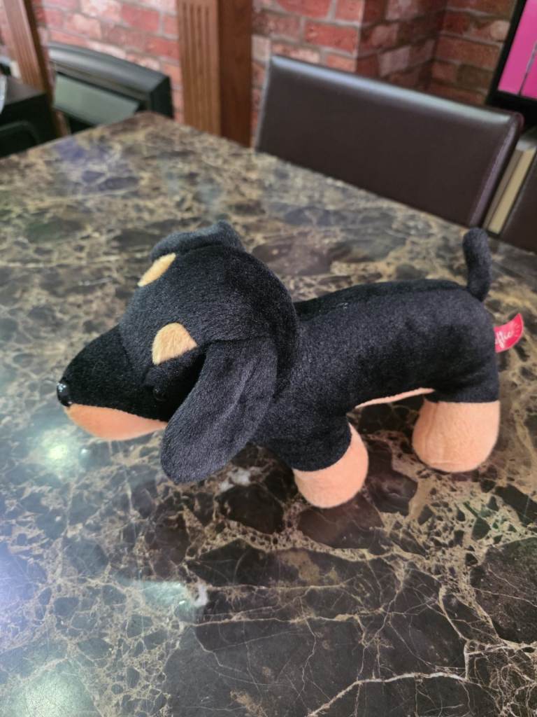 Dachshund Dog Soft Toy - Black & Tan, Good Condition