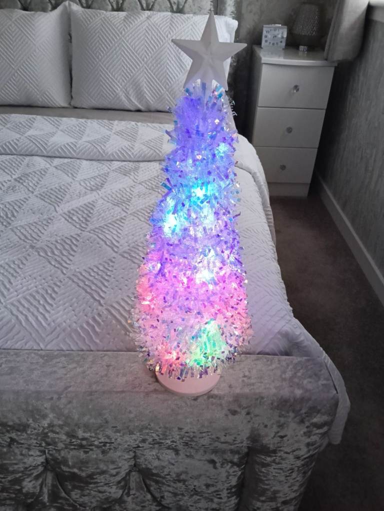 Small Light-Up Tinsel Christmas Tree with Star