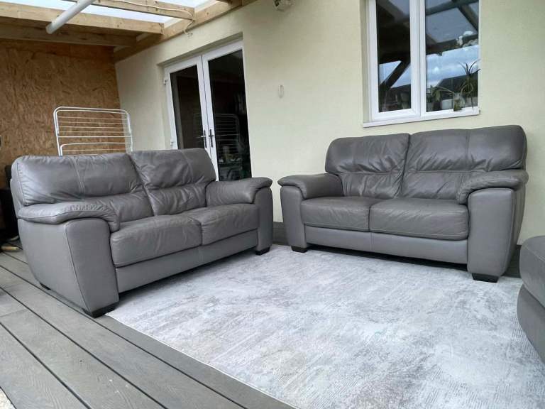 Grey DFS leather sofa set