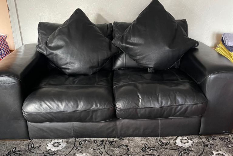 Black leather sofa set 