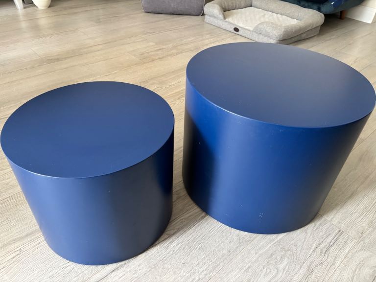Round blue nest of tables, stacking modern 