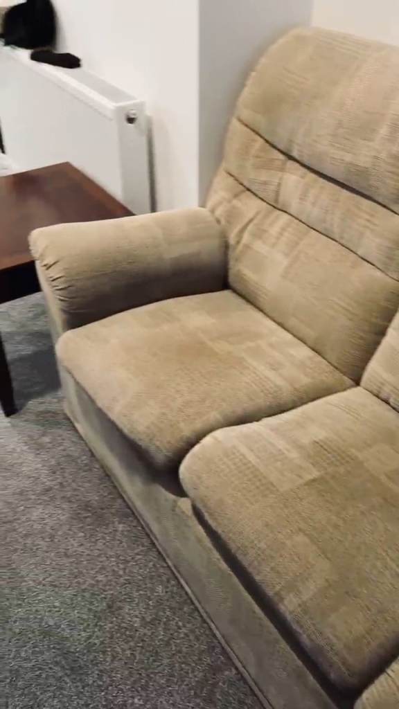 Comfortable 3-Seater Sofa – Beige Fabric, Fair Condition