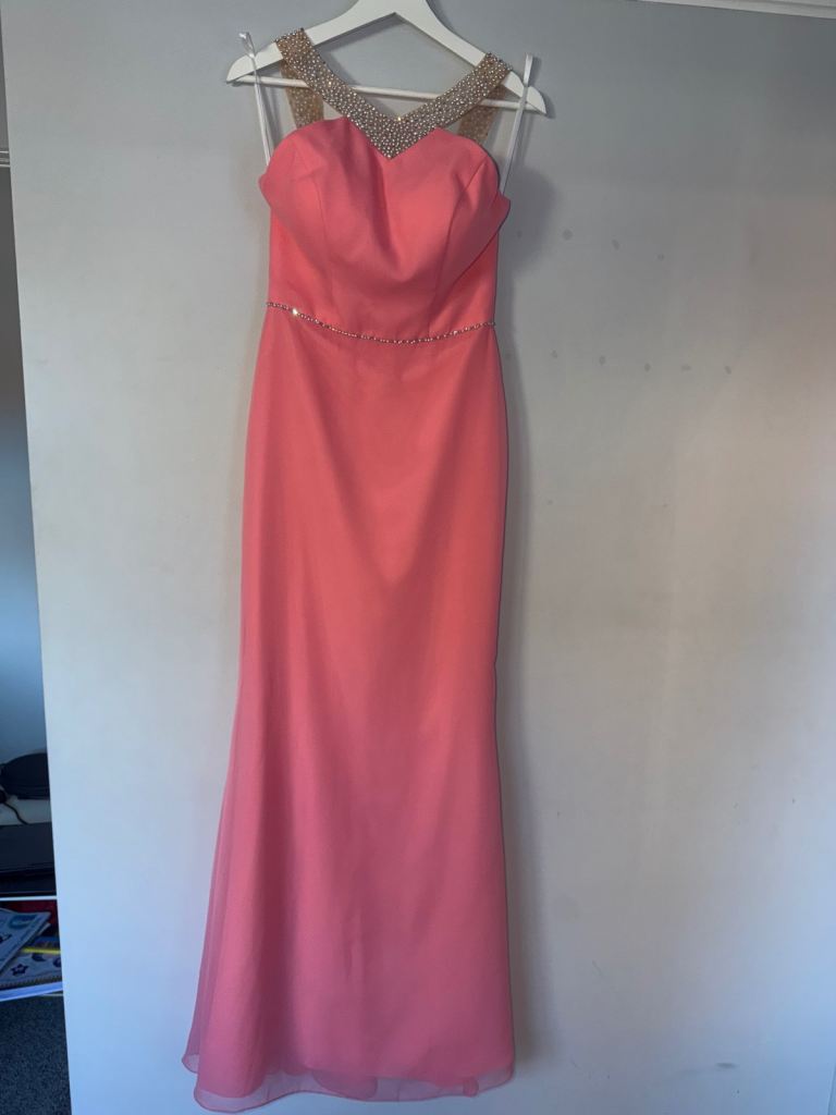 Richard Designs Pink Maxi Dress UK 8 Pearl Diamante Strap Prom Wedding Guest Formal Dress