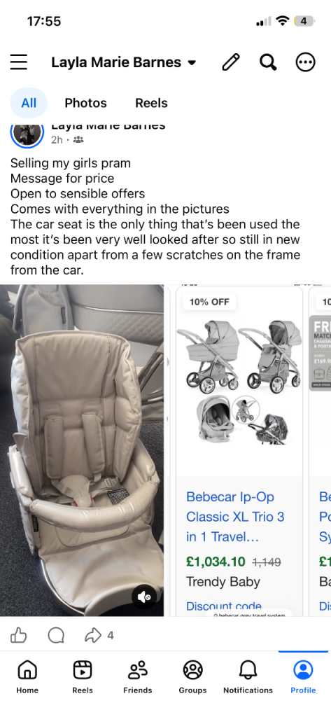 Bebecar Ip-Op Classic XL Trio 3 in 1 Pram - As New