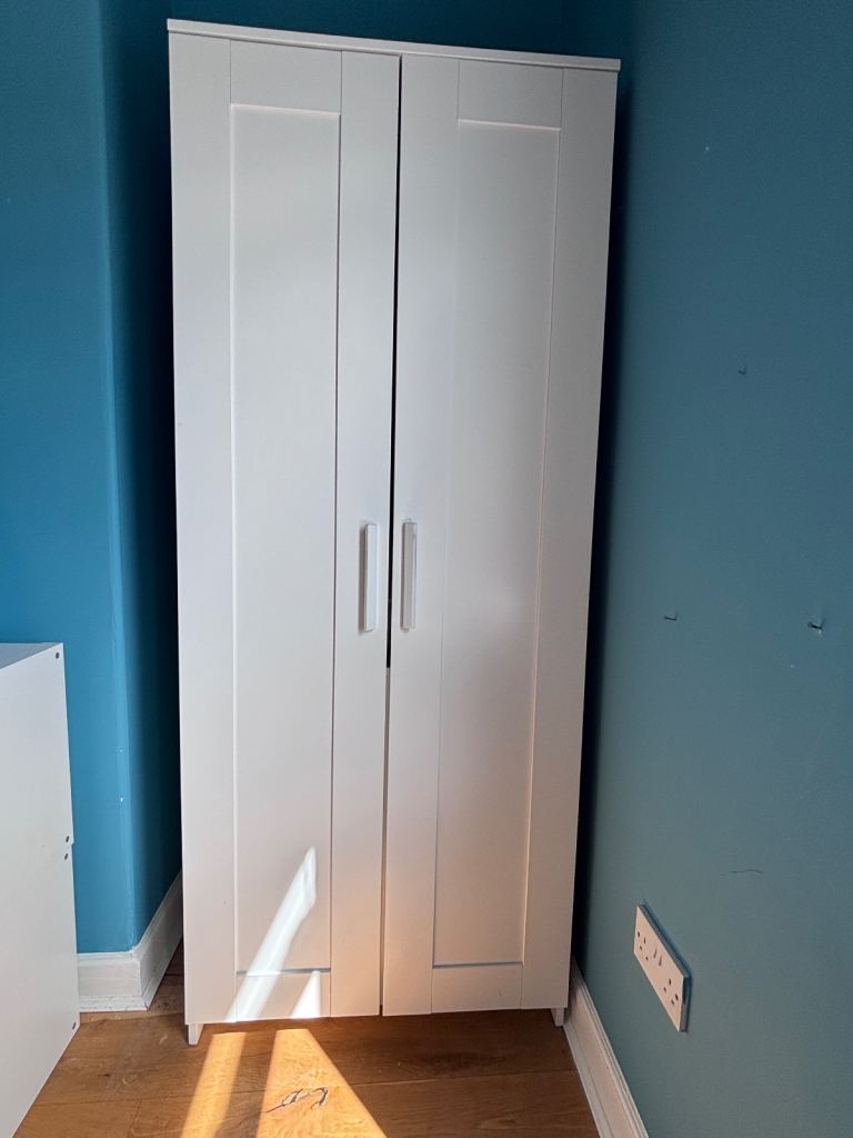 White Wardrobe with Hanging Rail and Shelves – Good Condition