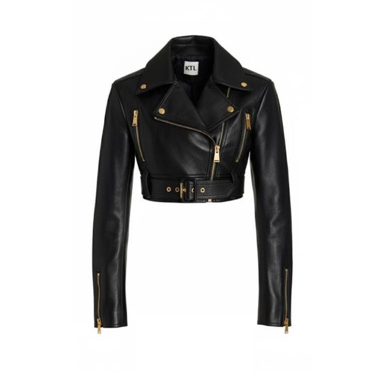 Women’s Cropped Leather Biker Jacket Motorcycles Leather Jacket