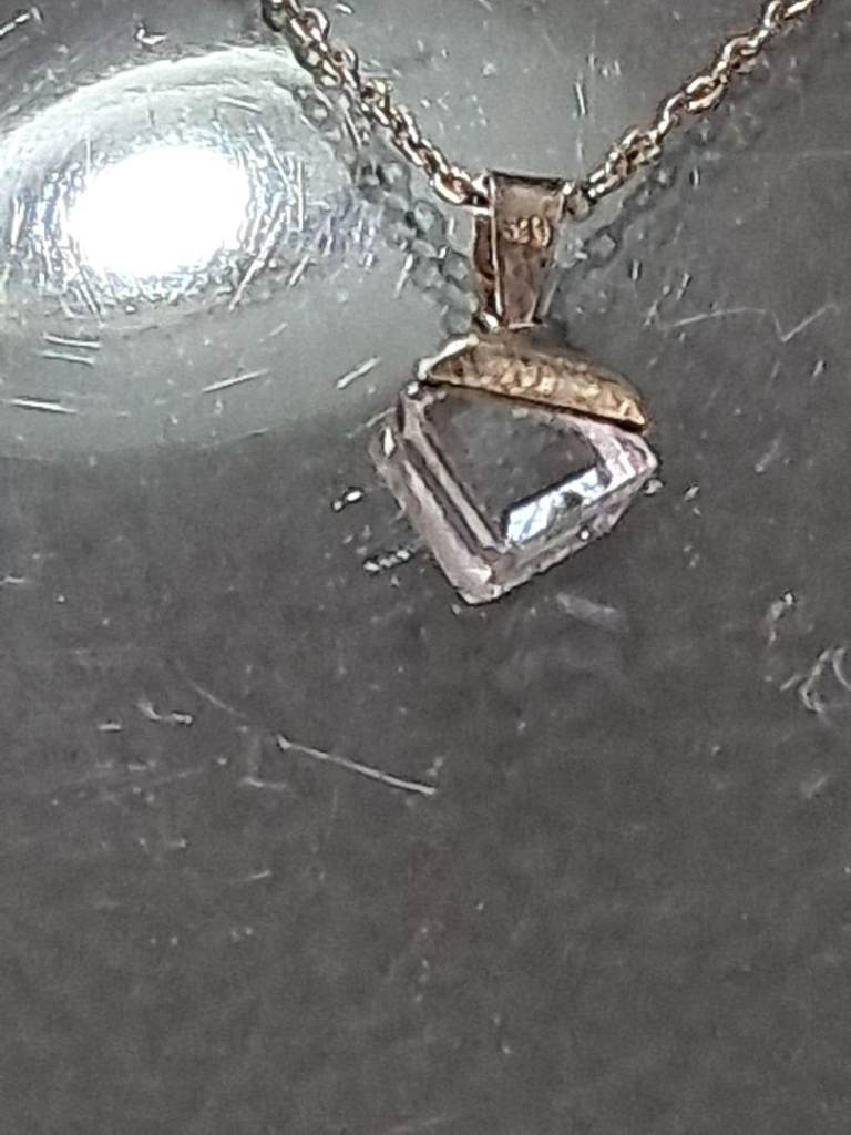 Sterling Silver with a crystal drop stone and Sterling silver chain