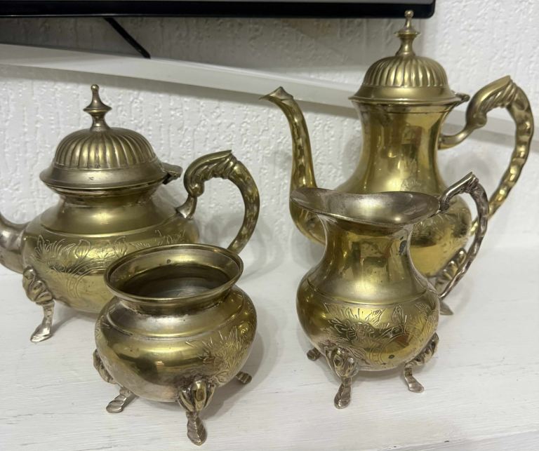 Vintage Brass Tea Coffee Set 4 Pieces 
