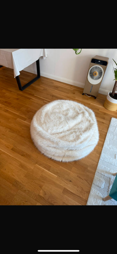 Fluffy White Bean Bag Chair – Good Condition