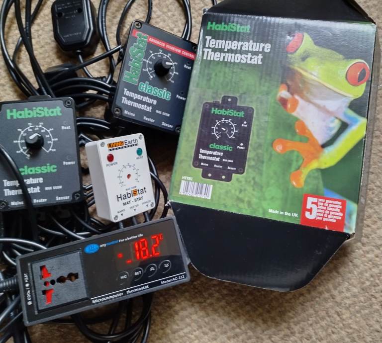 3x Habistat temperature thermostats & 3 heat mat bundle 