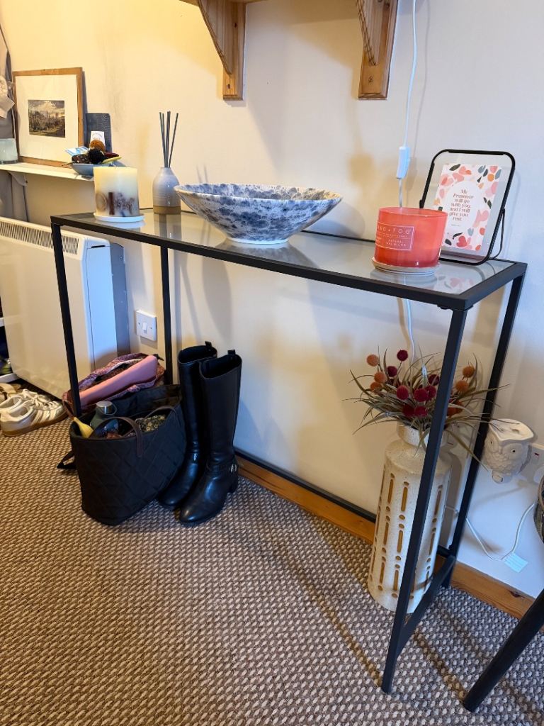 Black Metal and Glass Console Table – Good Condition