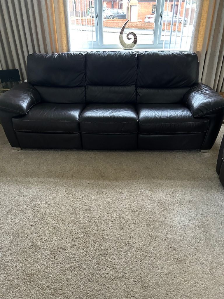 2no 3 seater leather sofas with recliners
