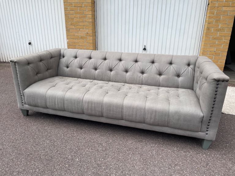 Large grey buttoned sofa free London delivery 
