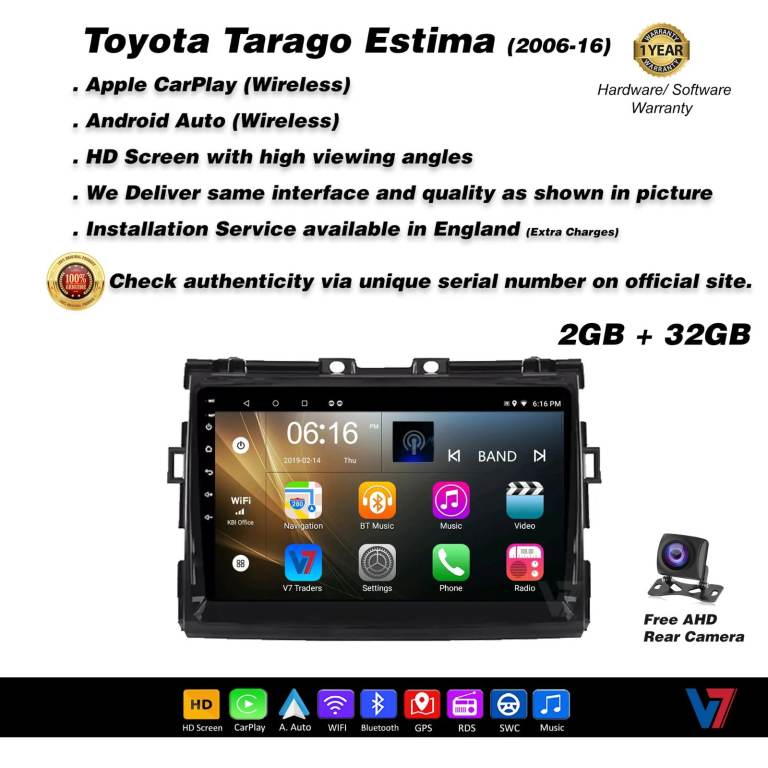 Toyota Tarago Estima 2006-16 CARPLAY Android Auto HD Screen Head Unit GPS Stereo LCD Panel V7