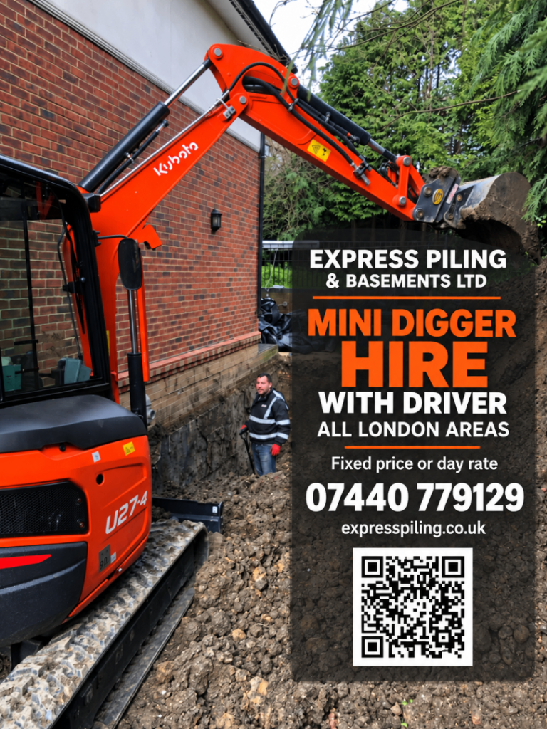 Mini Digger Hire with Operator | Foundations & Groundworks | London
