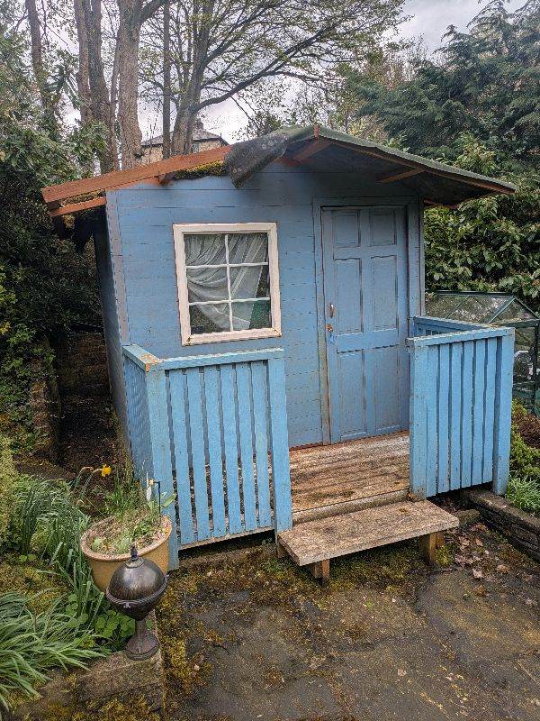 Garden Shed with Balcony – Solid Timber, Character Build – 246x248cm – Buyer Collects/Dismantles**